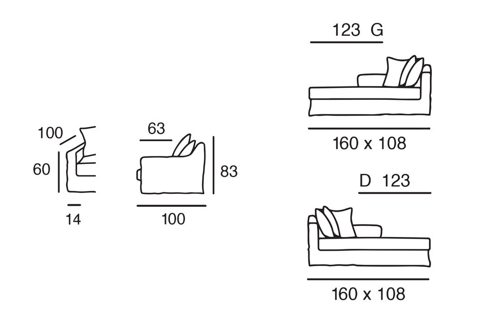 L/R Arm Long Chair 108x160 cm | Chaise Lounge& Daybeds