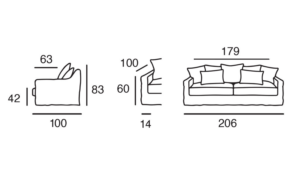 3 Seats Sofa 206 cm | 3 Seater