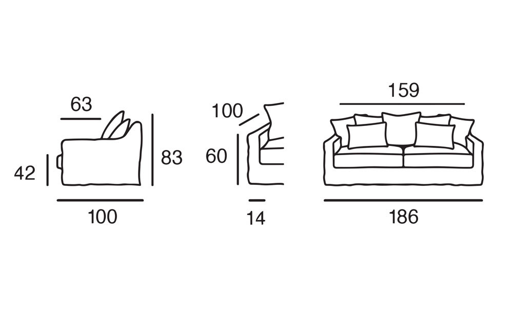 2 Seats Sofa 186 cm | 2 Seater