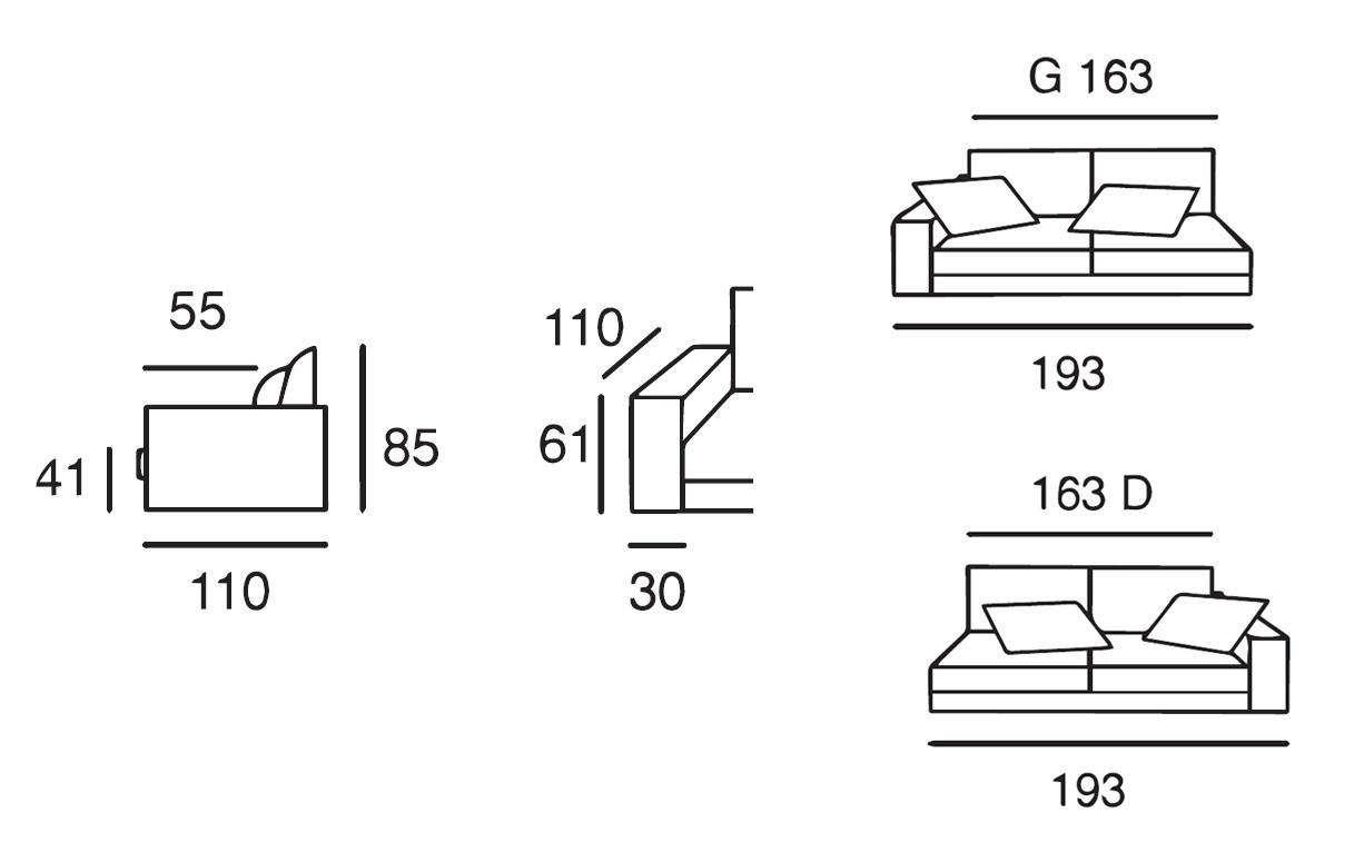 L/R Arm 3 Seats Sofa 193 cm | 3 Seater