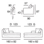 L/R Arm Long Chair 82 x 160 cm | Chaise Lounge& Daybeds