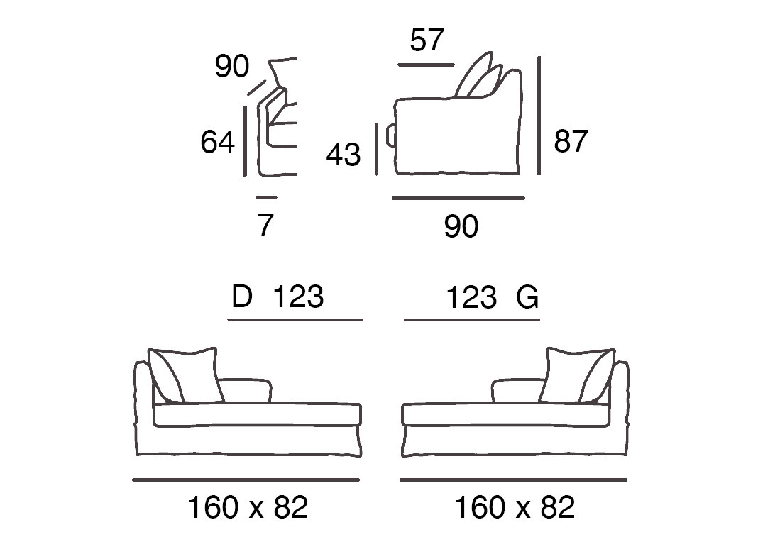 L/R Arm Long Chair 82 x 160 cm | Chaise Lounge& Daybeds