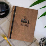 Wooden Menu Cover fastened on Leather Strap (M01A2) - Cypress | Wooden Menu Covers