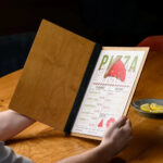 Wooden Menu Cover fastened on Leather Strap (M01A2) - Oak | Wooden Menu Covers