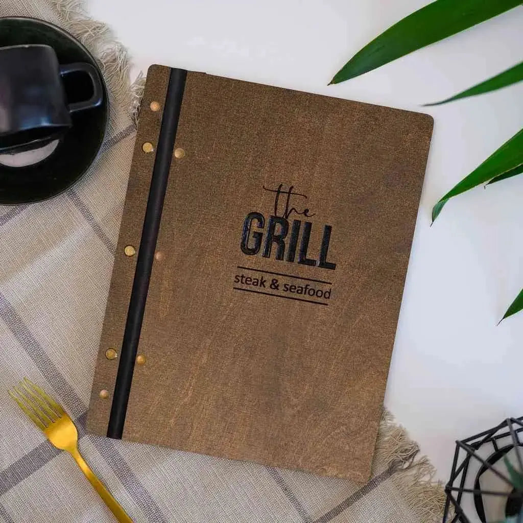 Wooden Menu Cover fastened on Leather Strap (M01A2) - Rosewood | Wooden Menu Covers