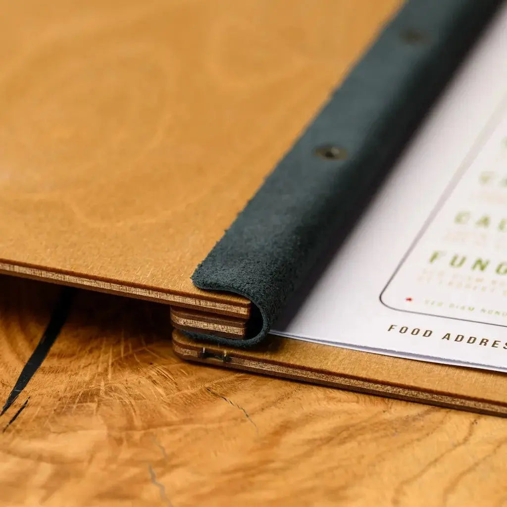 Wooden Menu Cover fastened on Leather Strap (M01A2) - Oak | Wooden Menu Covers
