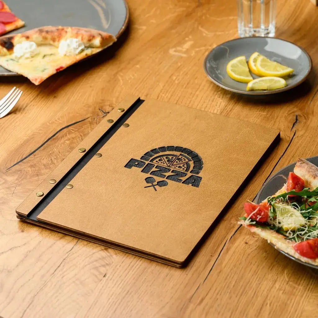 Wooden Menu Cover fastened on Leather Strap (M01A2) - Oak | Wooden Menu Covers