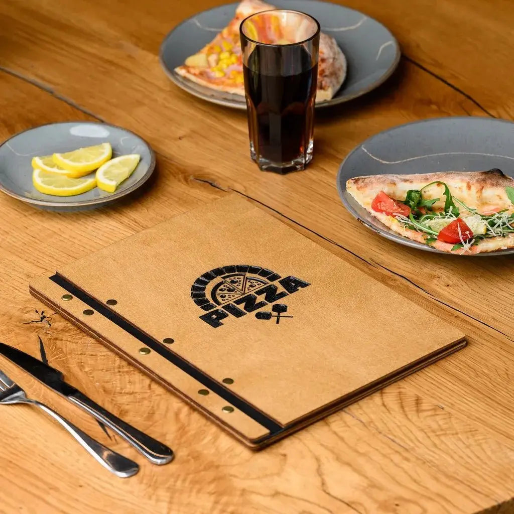 Wooden Menu Cover fastened on Leather Strap (M01A2) - Oak | Wooden Menu Covers