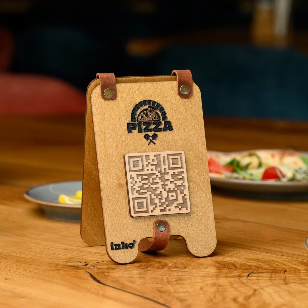 Wooden Tabletop with QR Code Menu Sign (QP04) | Plywood Stand