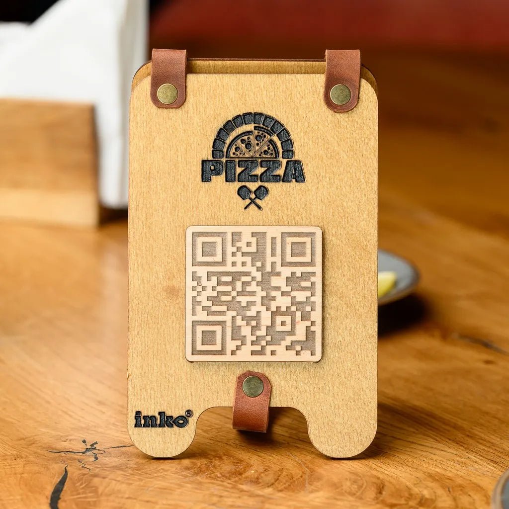 Wooden Tabletop with QR Code Menu Sign (QP04) | Plywood Stand