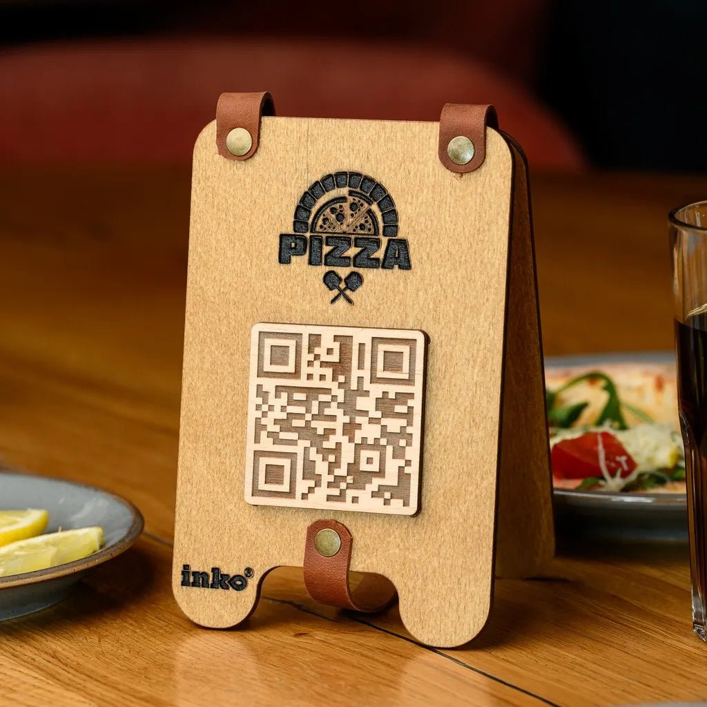 Wooden Tabletop with QR Code Menu Sign (QP04) | Plywood Stand