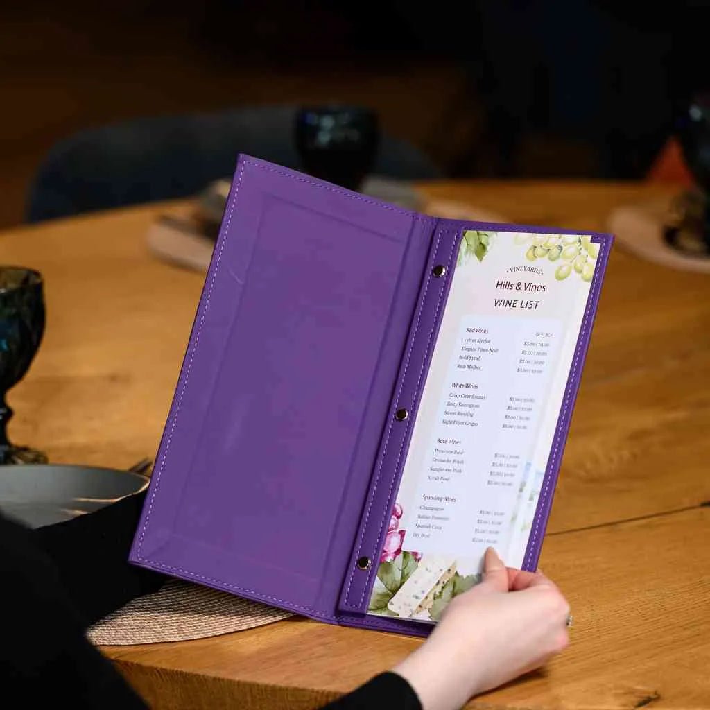 Faux Leather Wine List Menu Cover with hidden screws (FM02A6) | Faux Leather