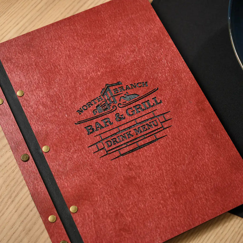 Wooden Menu Cover fastened on Leather Strap (M01A2) - Oak | Wooden Menu Covers