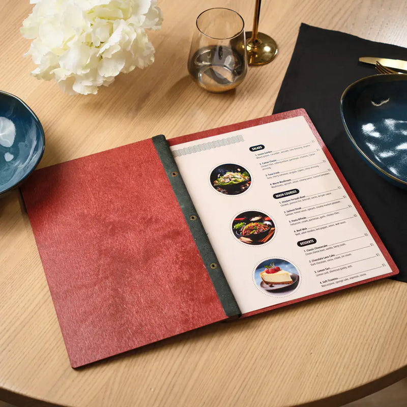 Wooden Menu Cover fastened on Leather Strap (M01A2) - Oak | Wooden Menu Covers