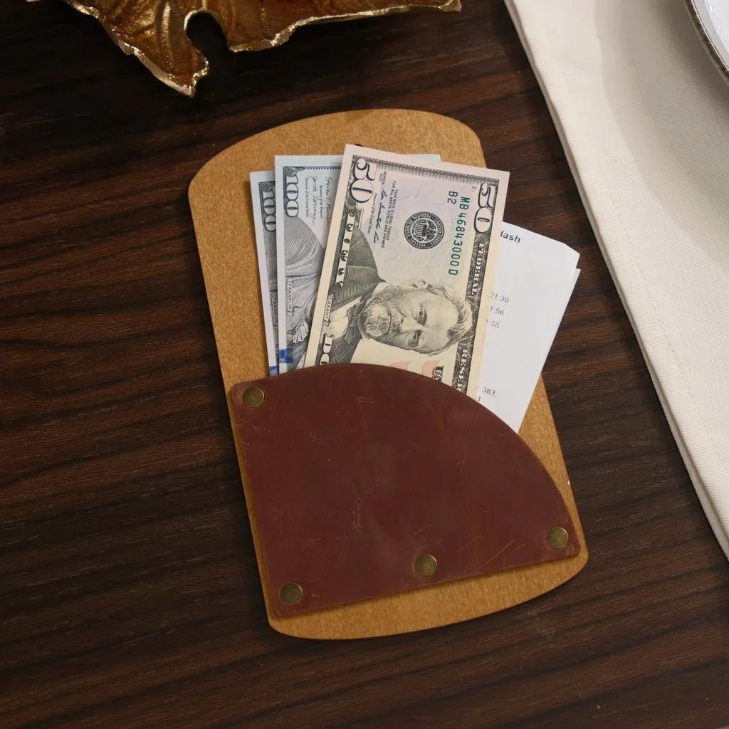 Wooden Bill Holder with Radiant Leather Pocket (R208) | Check Presenters