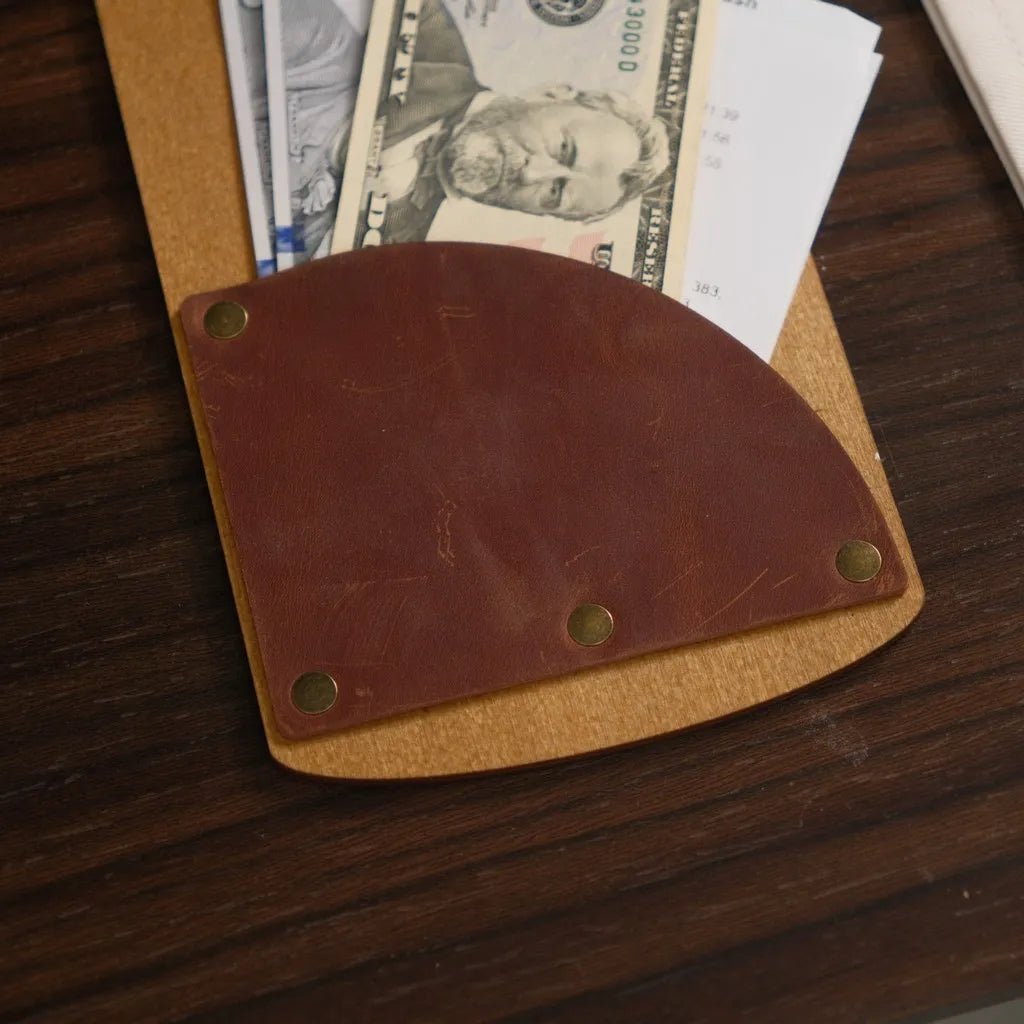 Wooden Bill Holder with Radiant Leather Pocket (R208) | Check Presenters