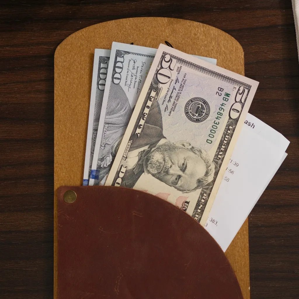 Wooden Bill Holder with Radiant Leather Pocket (R208) | Check Presenters