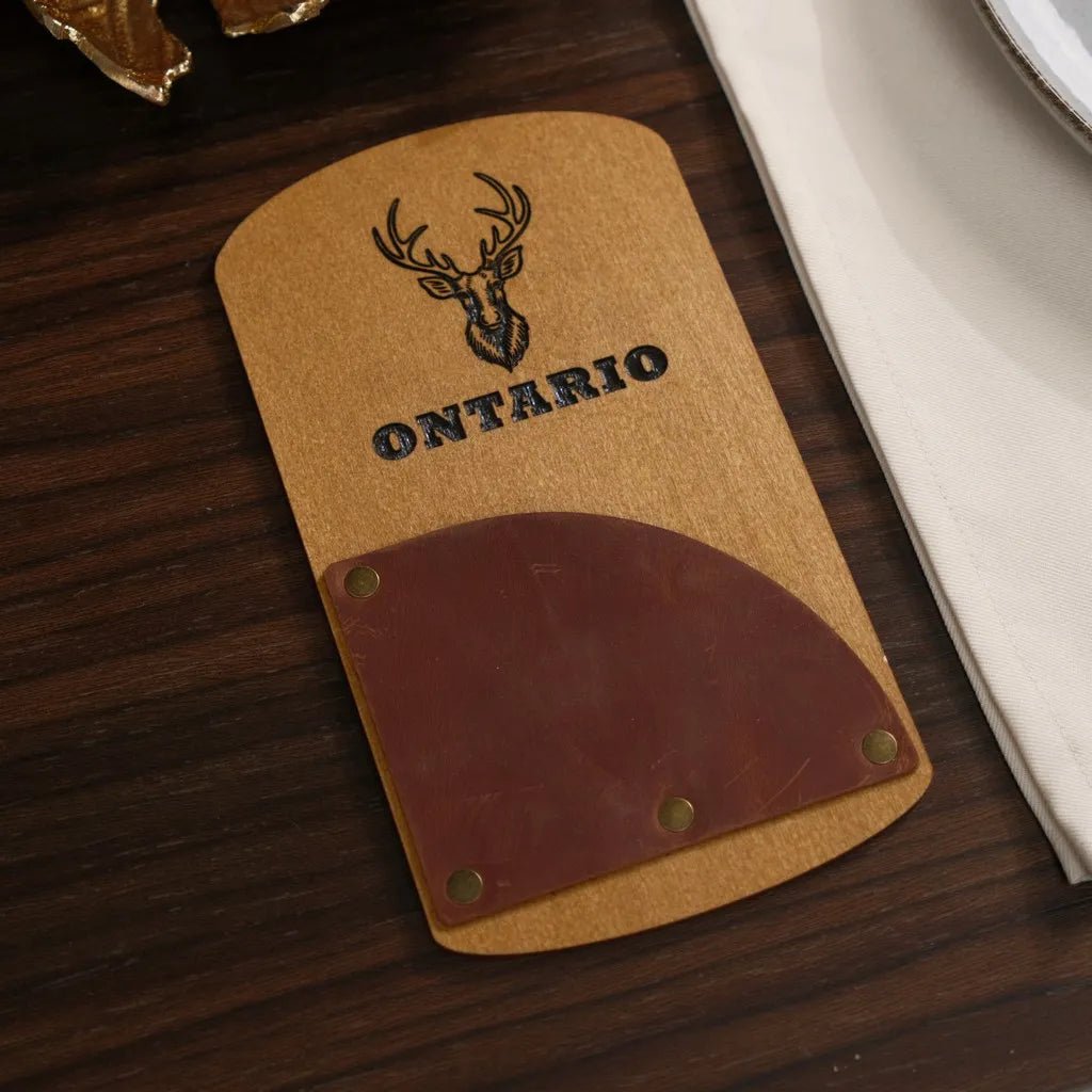 Wooden Bill Holder with Radiant Leather Pocket (R208) | Check Presenters