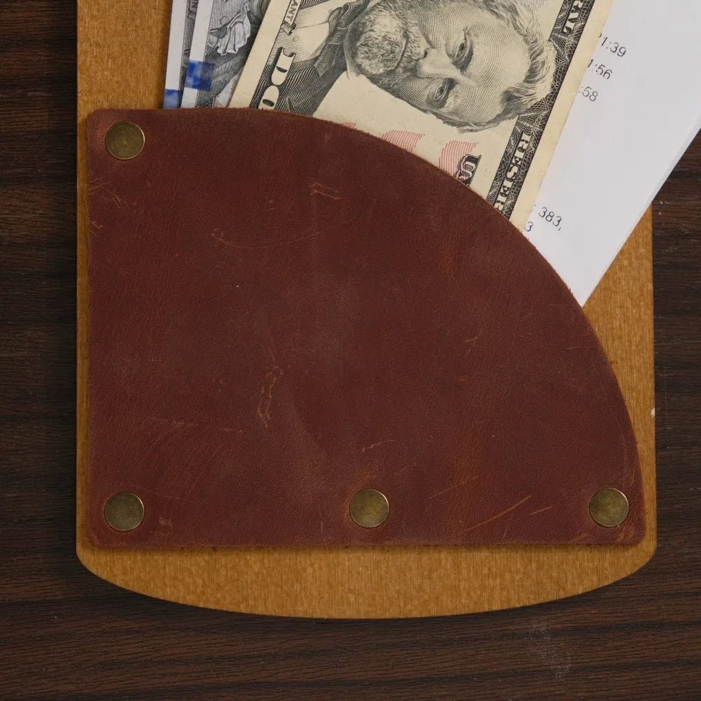 Wooden Bill Holder with Radiant Leather Pocket (R208) | Check Presenters