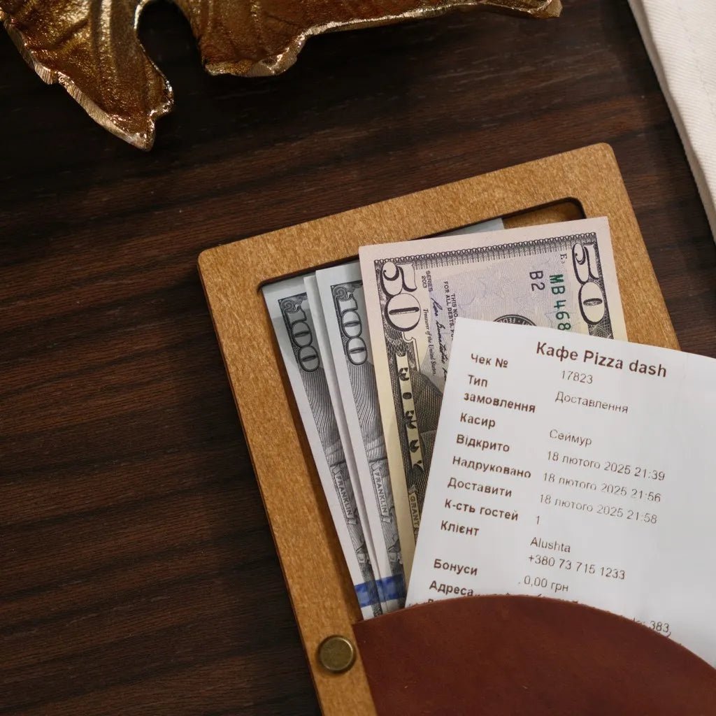Wooden Bill Holder with Radiant Pocket (R209) | Check Presenters