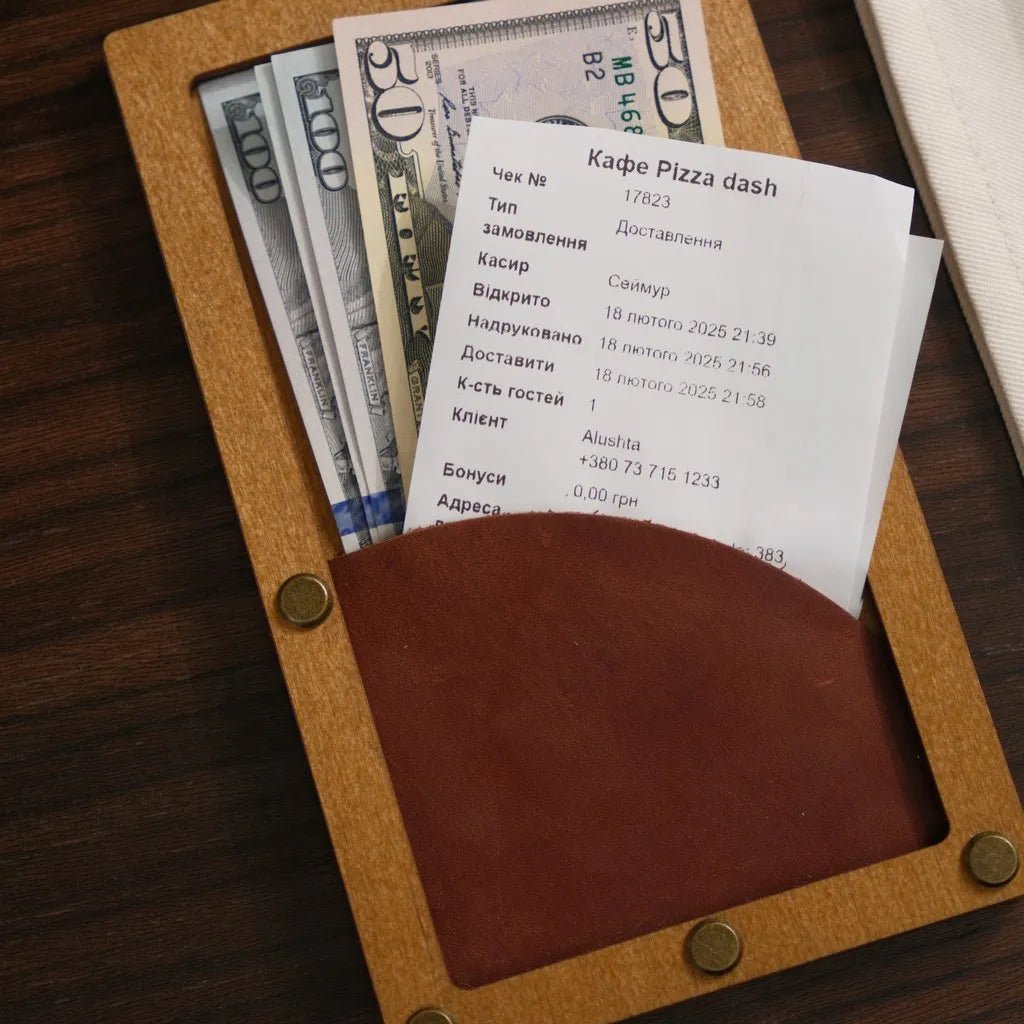 Wooden Bill Holder with Radiant Pocket (R209) | Check Presenters