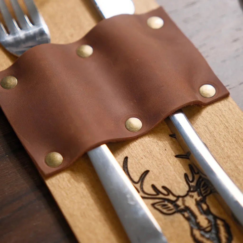 Wooden Cutlery Holder with Leather Holder (CHW08) | Cutlery Holders