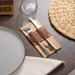 Wooden Cutlery Holder with Leather Holder (CHW08) | Cutlery Holders