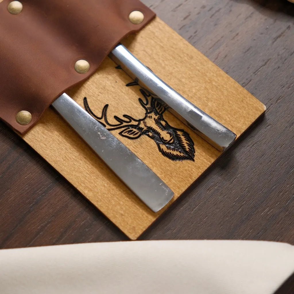 Wooden Cutlery Holder with Leather Holder (CHW08) | Cutlery Holders