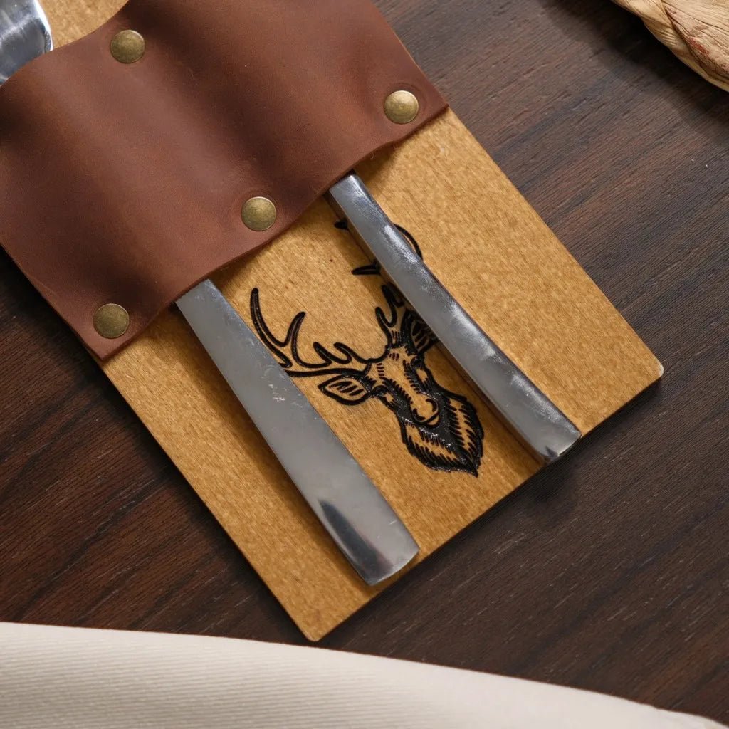 Wooden Cutlery Holder with Leather Holder (CHW08) | Cutlery Holders
