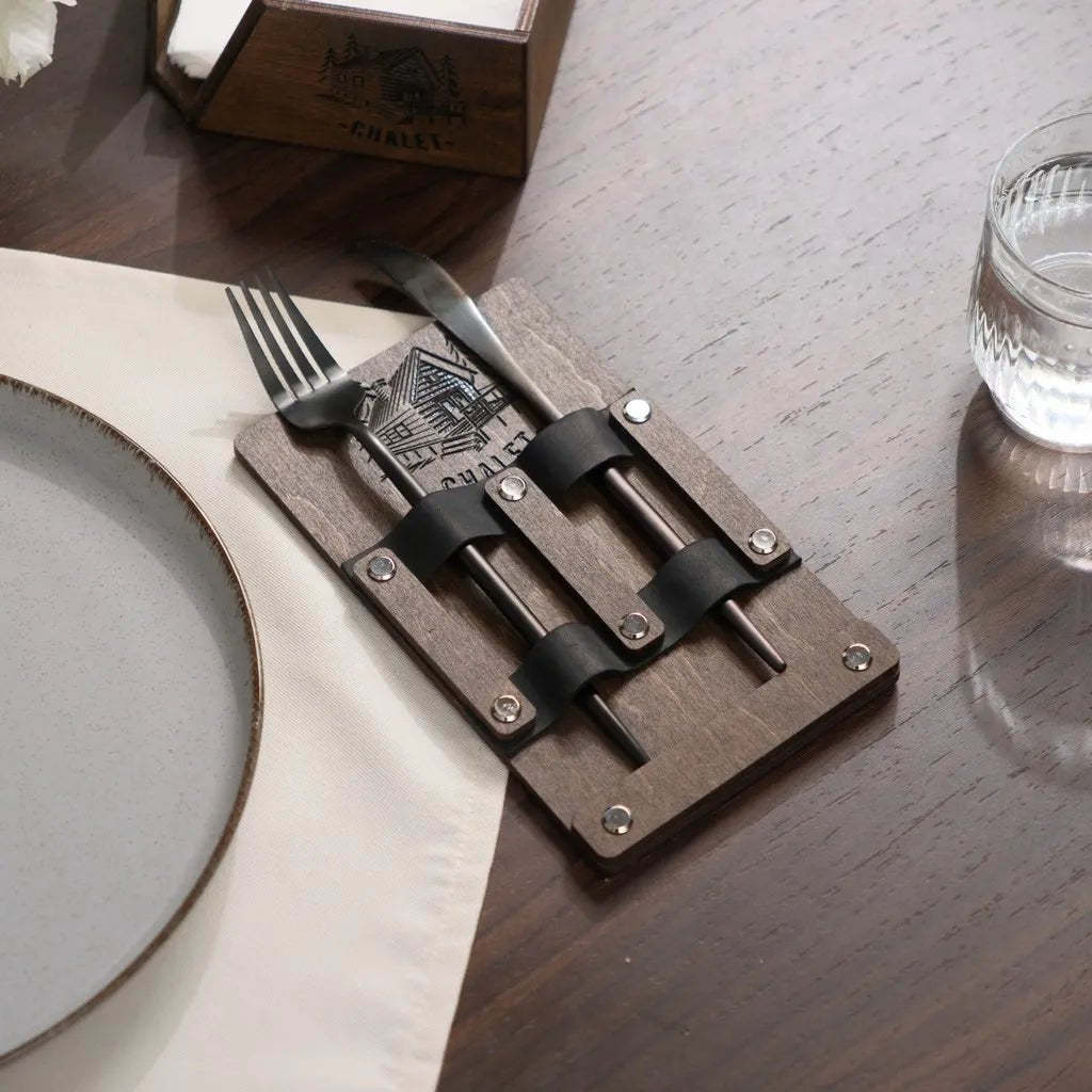 Wooden Cutlery Holder with Leather Holdings (CHW07) | Cutlery Holders