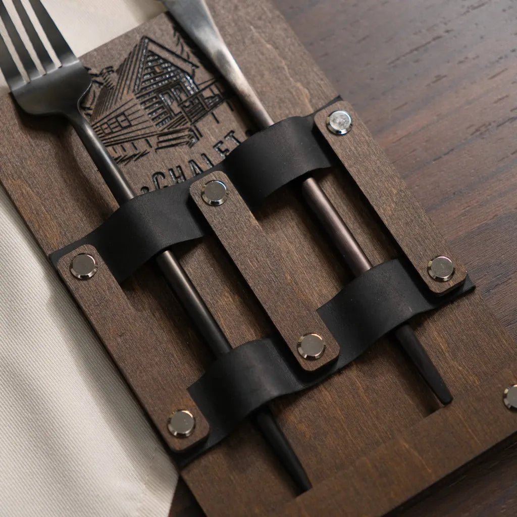 Wooden Cutlery Holder with Leather Holdings (CHW07) | Cutlery Holders
