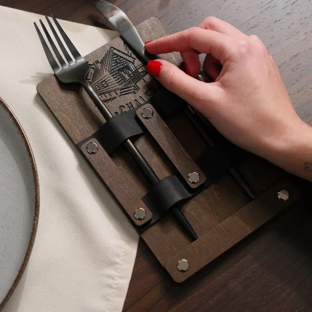 Wooden Cutlery Holder with Leather Holdings (CHW07) | Cutlery Holders