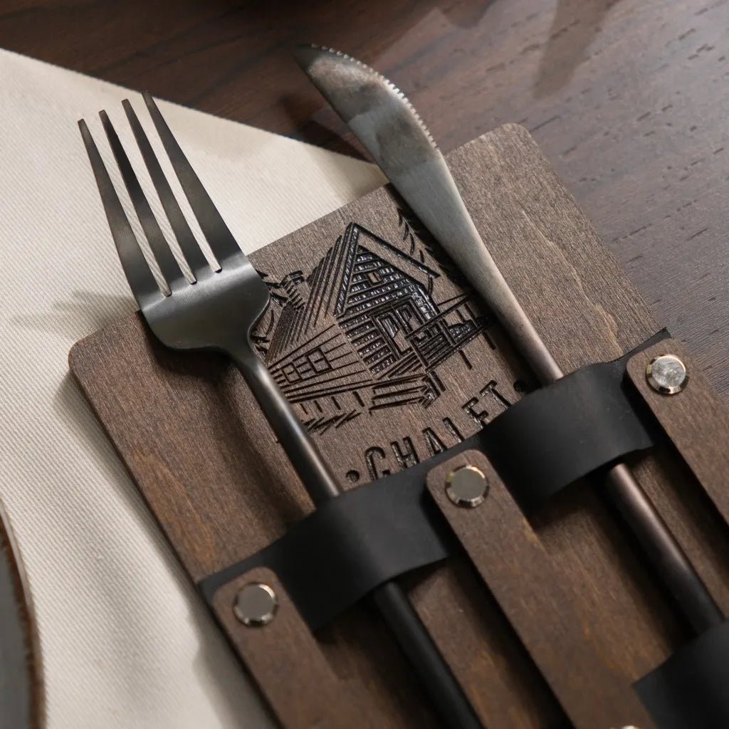 Wooden Cutlery Holder with Leather Holdings (CHW07) | Cutlery Holders