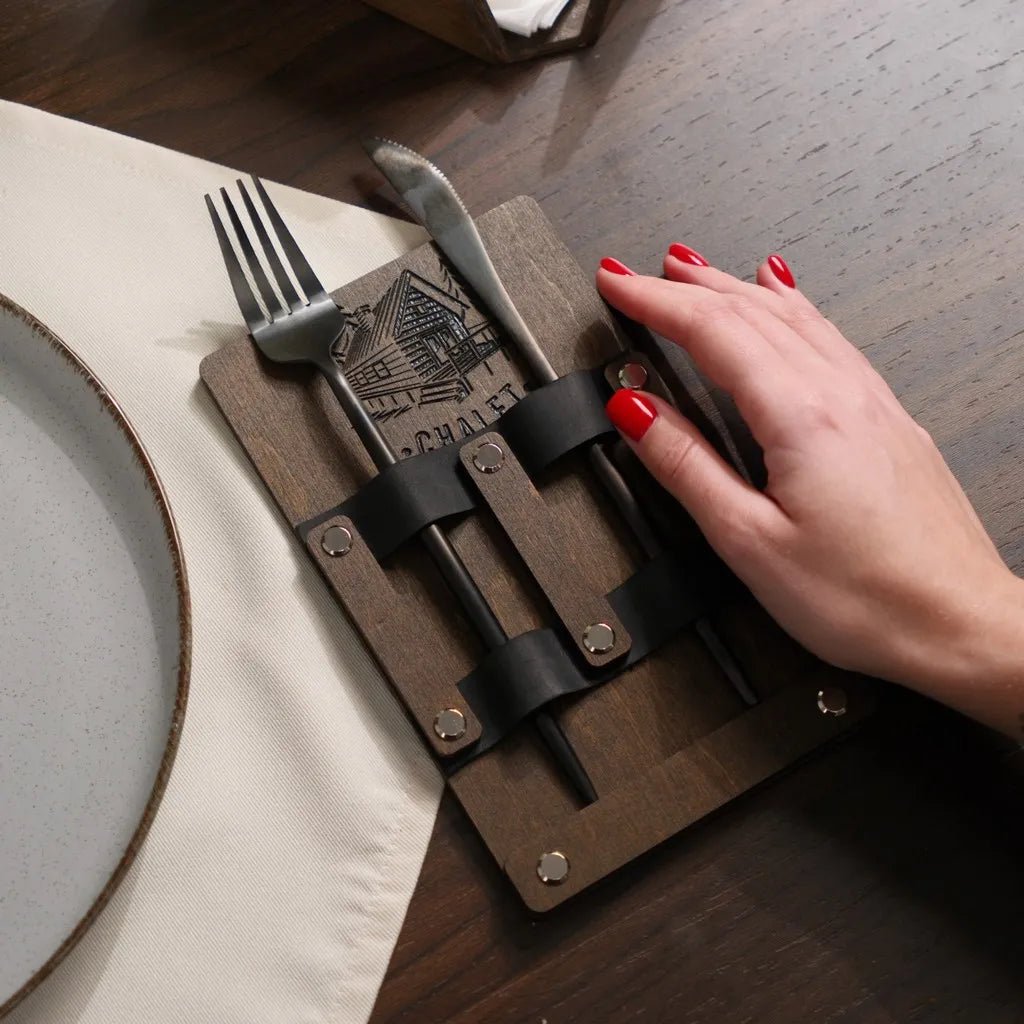 Wooden Cutlery Holder with Leather Holdings (CHW07) | Cutlery Holders