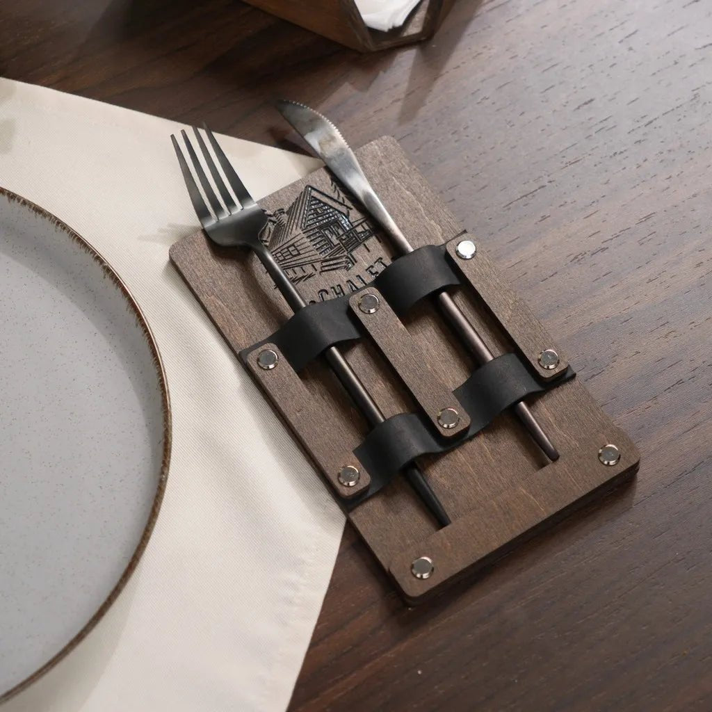 Wooden Cutlery Holder with Leather Holdings (CHW07) | Cutlery Holders