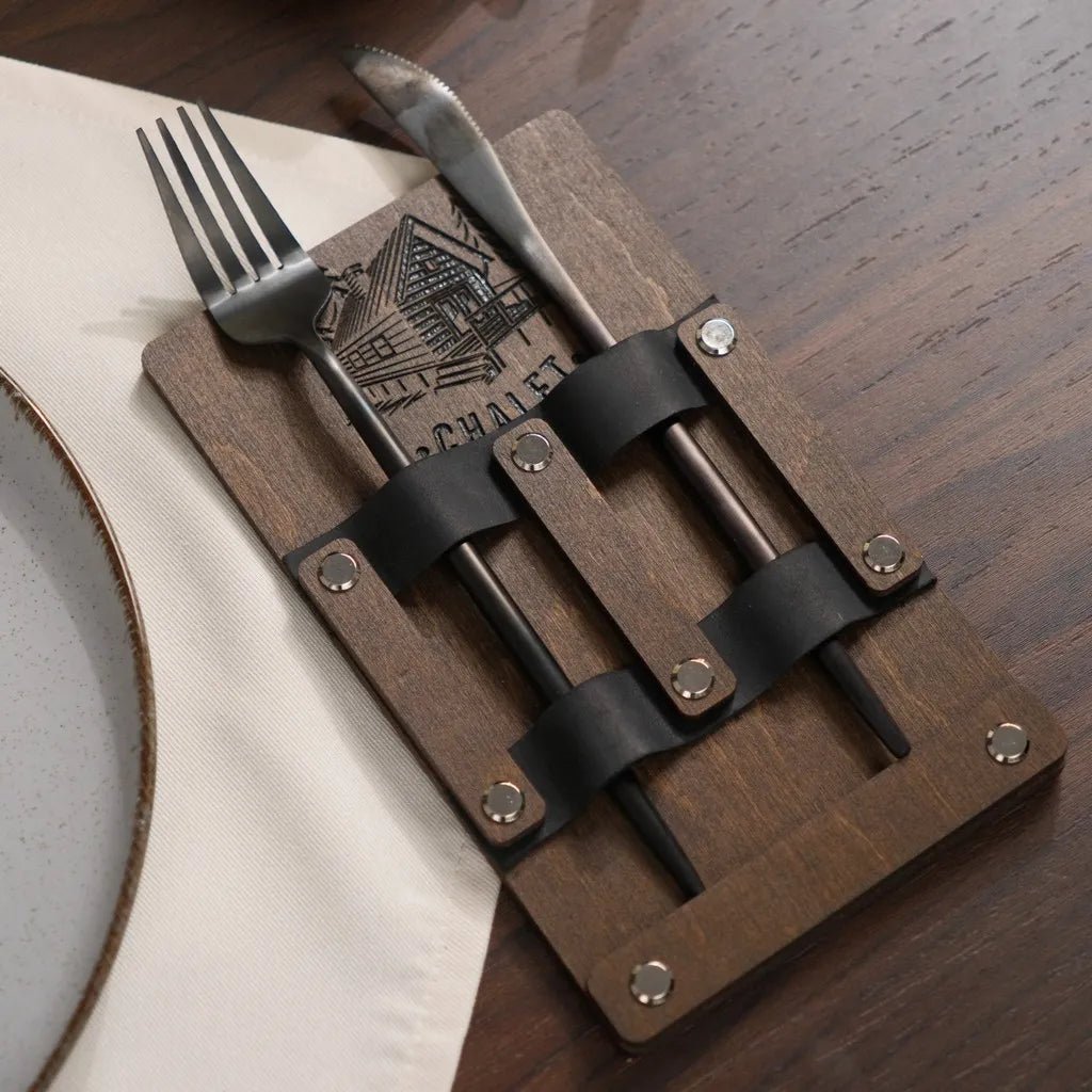 Wooden Cutlery Holder with Leather Holdings (CHW07) | Cutlery Holders