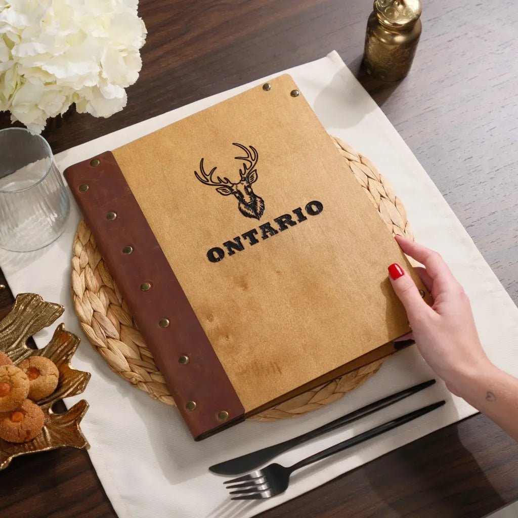 Wooden Menu Cover with Leather Spine (M06A5) | Menu Holder