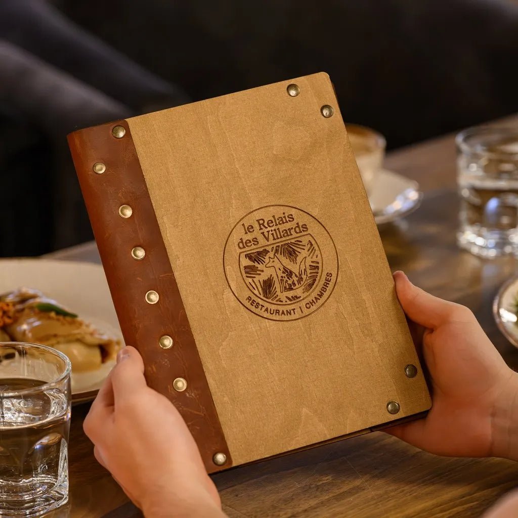 Wooden Menu Cover with Leather Spine (M06A5) | Menu Holder