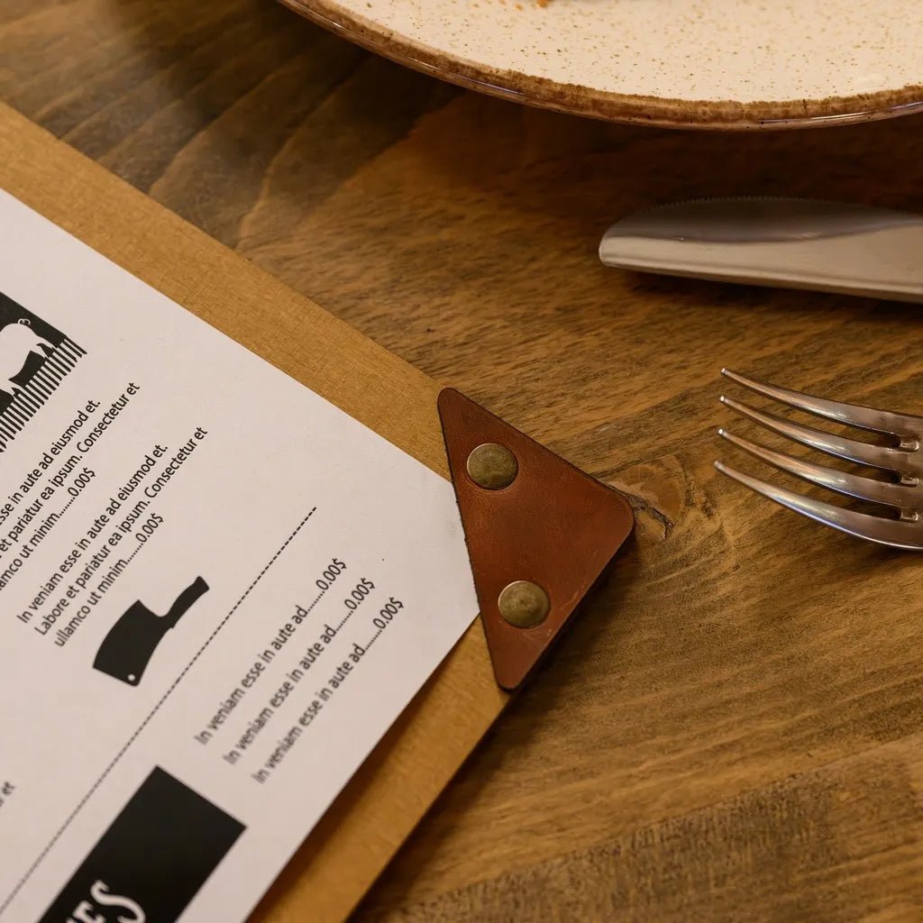Wooden Menu Cover with Leather Spine (M06A5) | Menu Holder