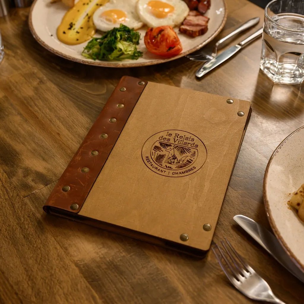 Wooden Menu Cover with Leather Spine (M06A5) | Menu Holder