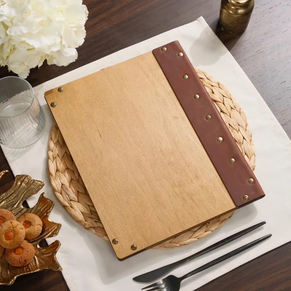 Wooden Menu Cover with Leather Spine (M06A5) | Menu Holder