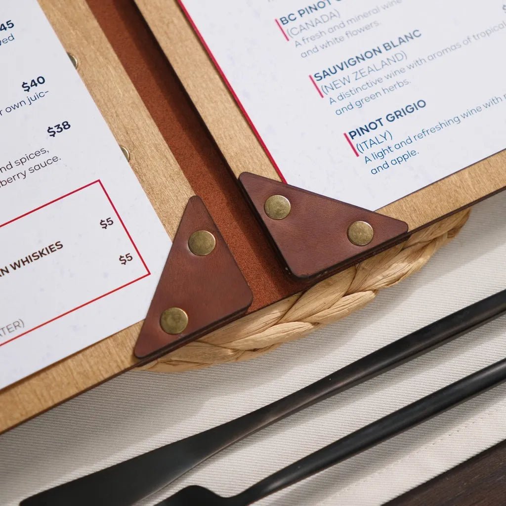 Wooden Menu Cover with Leather Spine (M06A5) | Menu Holder