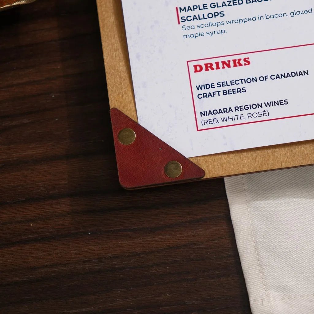 Wooden Menu Cover with Leather Spine (M06A5) | Menu Holder