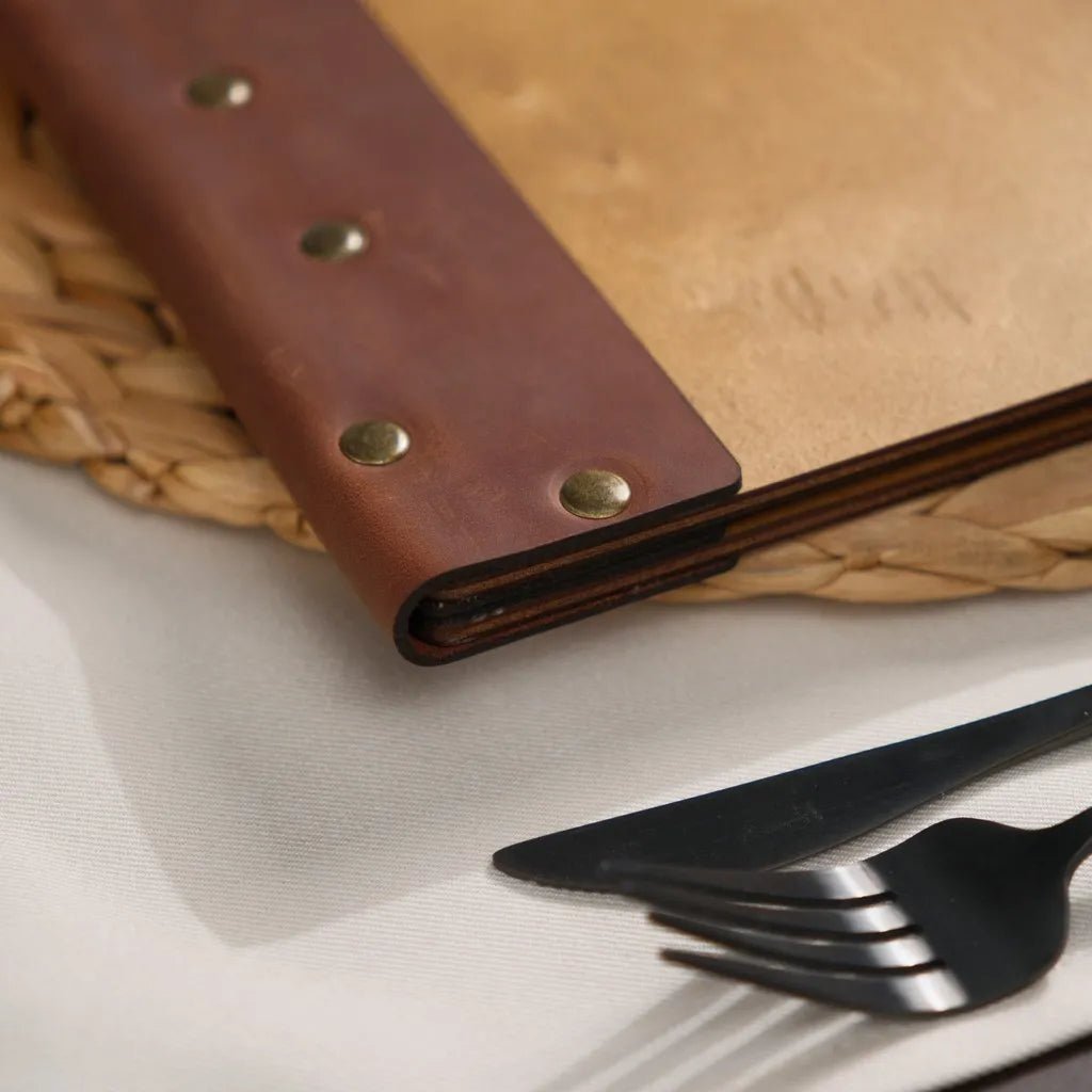 Wooden Menu Cover with Leather Spine (M06A5) | Menu Holder