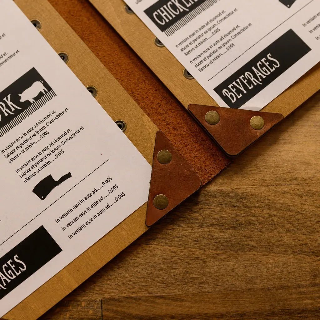 Wooden Menu Cover with Leather Spine (M06A5) | Menu Holder